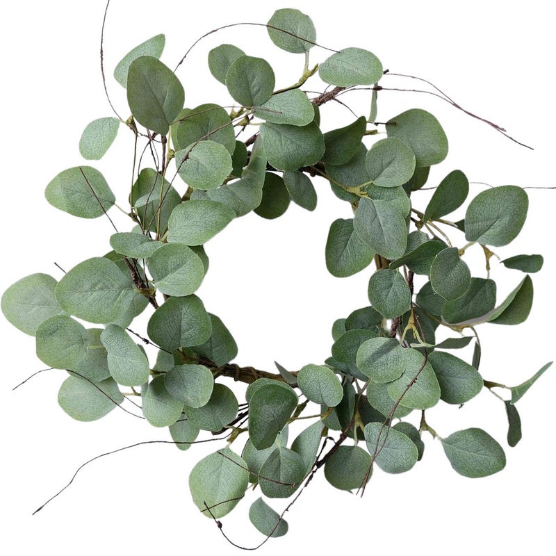 idyllic Eucalyptus Leaves Wreath Metal Polyester Green Wreath 14 Inches for The Front Door DÃ©cor, 1 Pack - Image 1